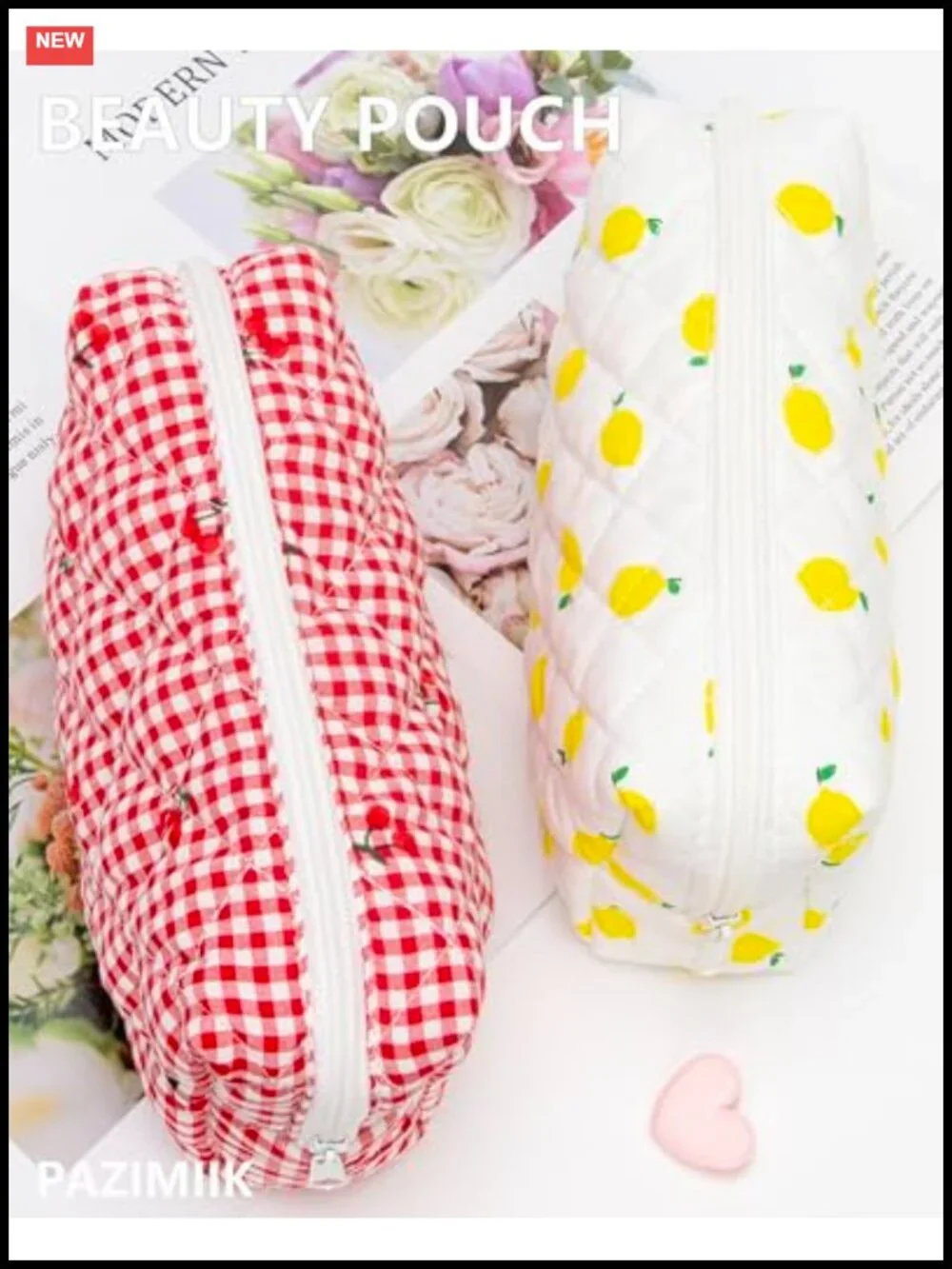 Quilted Cosmetic Bag Zipper Pouch Makeup Organizer Travel Essentials Polyester